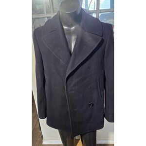 Vintage US Navy Wool Kersey Pea Coat Mens 34R Navy Blue Military DSA 100-2739